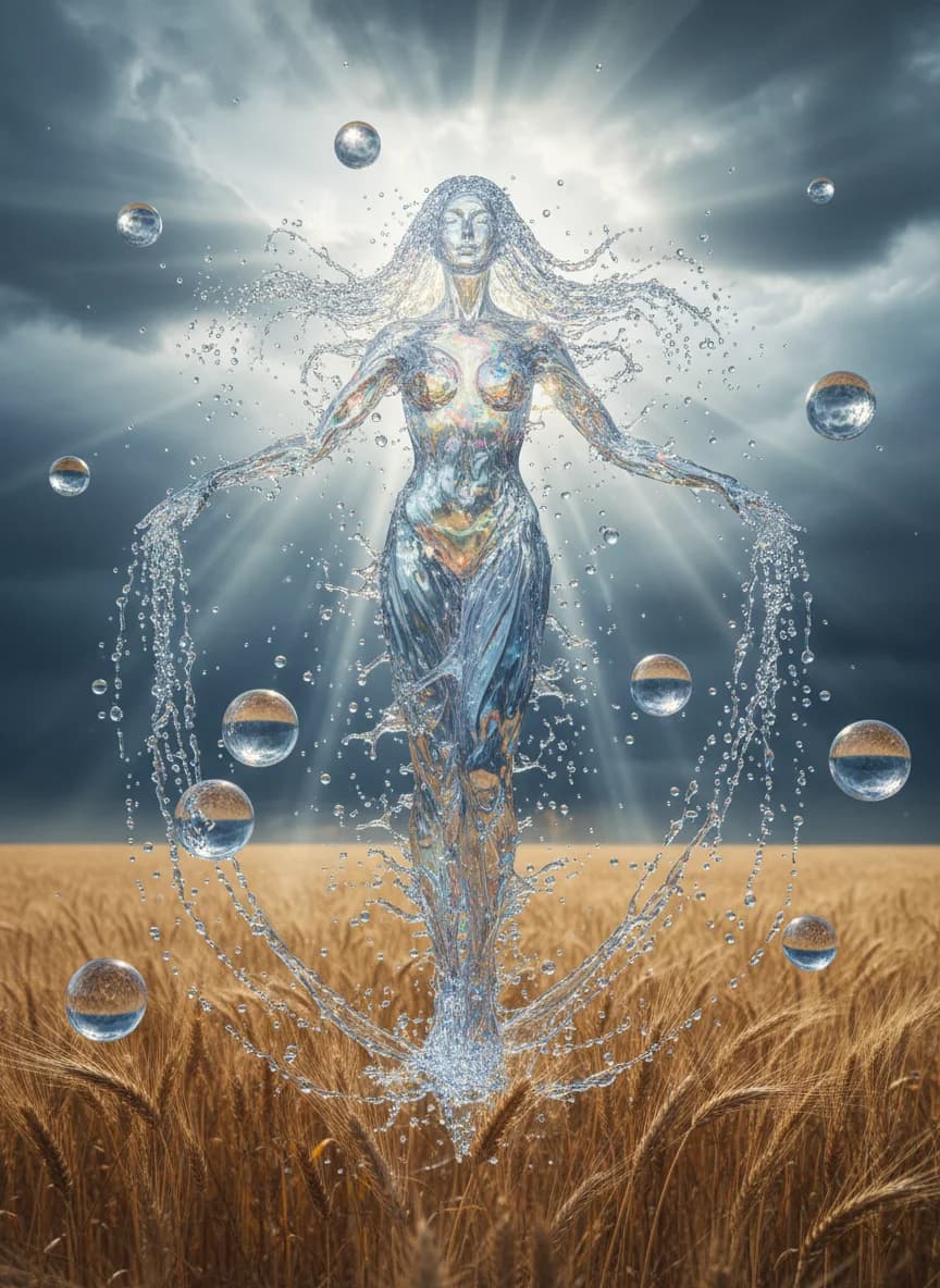 Regengöttin über goldenem Weizenfeld