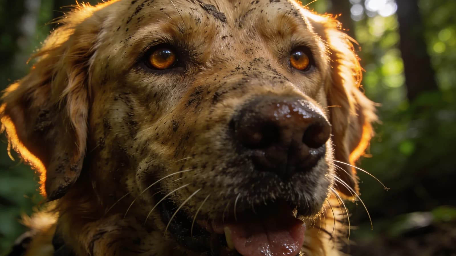 Heroischer Rettungshund im Wald