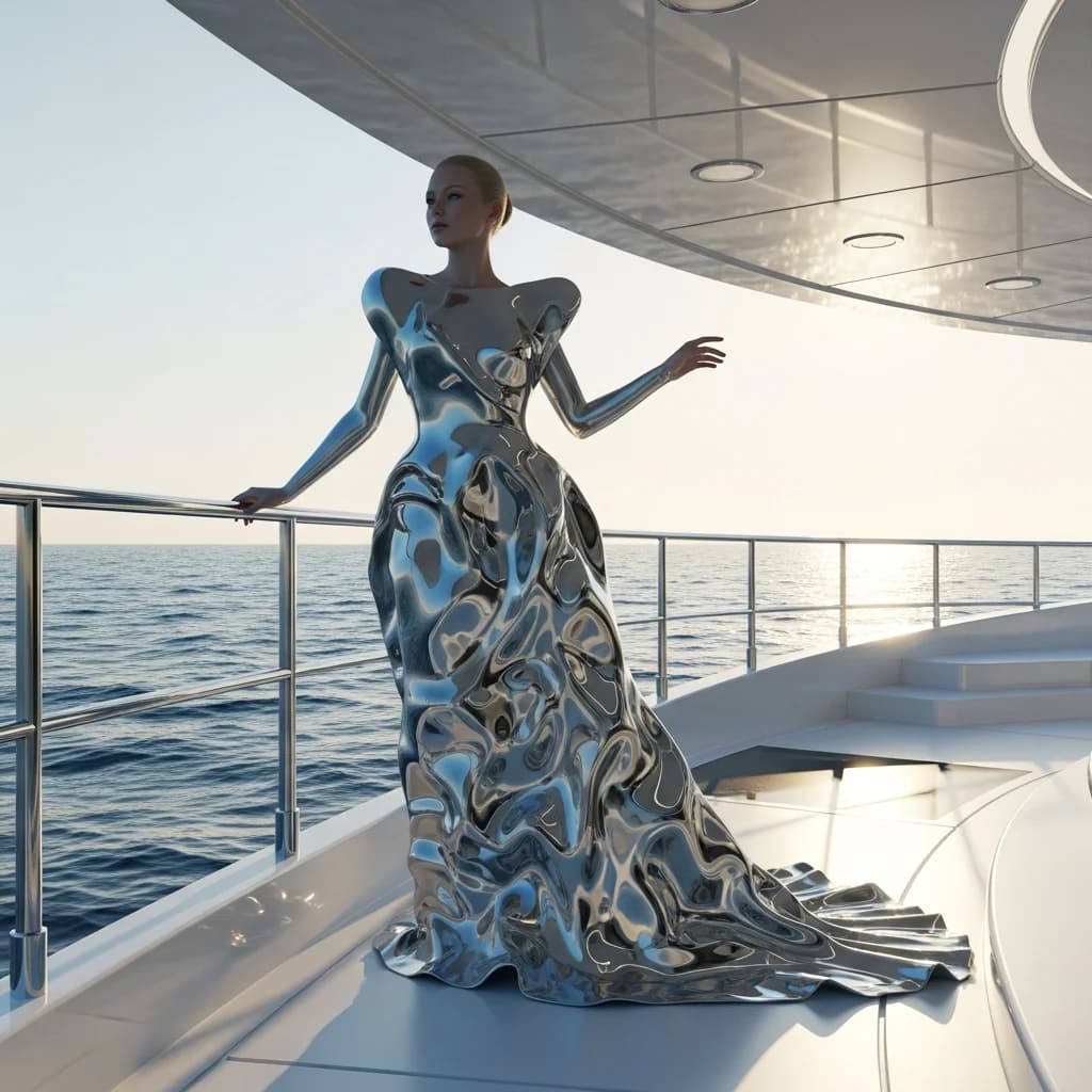Quecksilber-Kleid auf Luxusjacht