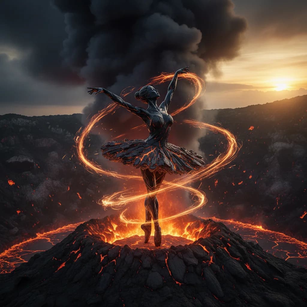 Vulkanische Ballettpose aus erstarrter Lava