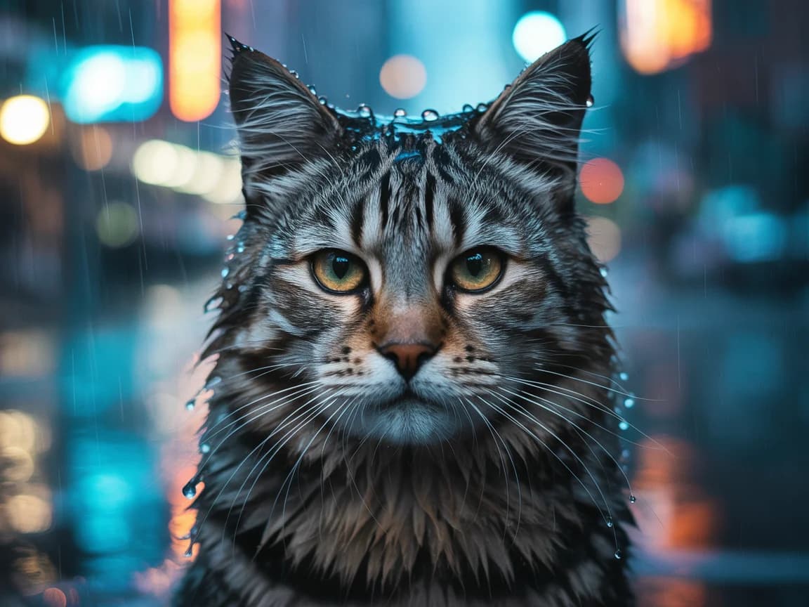 Stadtkatze im Regen - Intensiver Blick