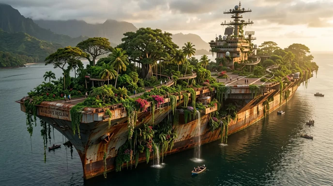 Verlassener Flugzeugträger als hängender Garten