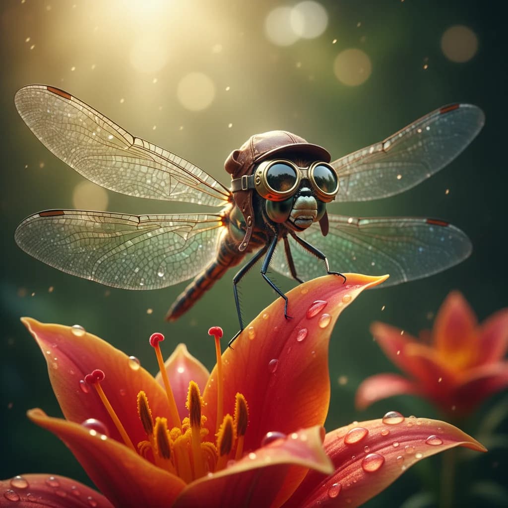 Heroischer Libellen-Pilot im Sonnenlicht