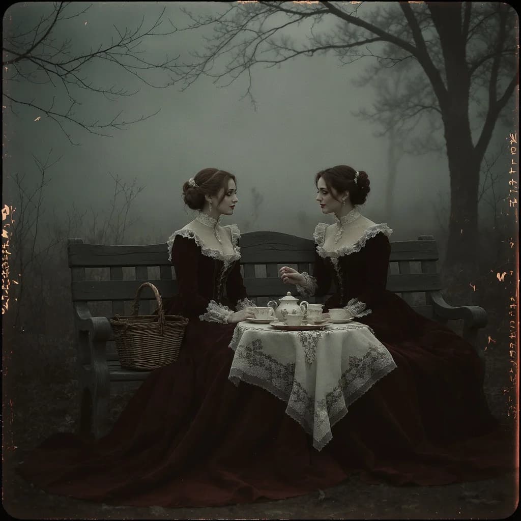 Viktorianisches Nebelpicknick zweier Freundinnen