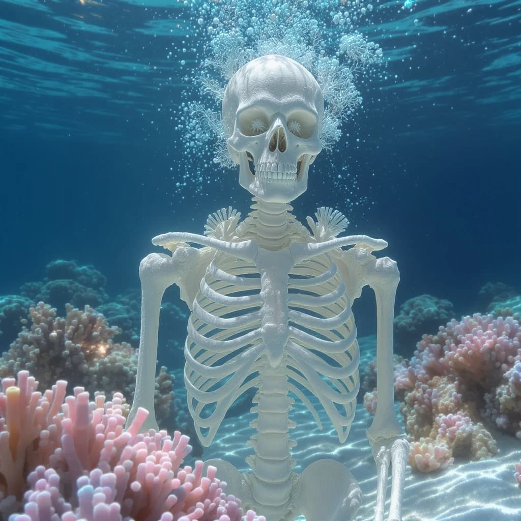 Korallenskelett mit Anemonen-Symbiose