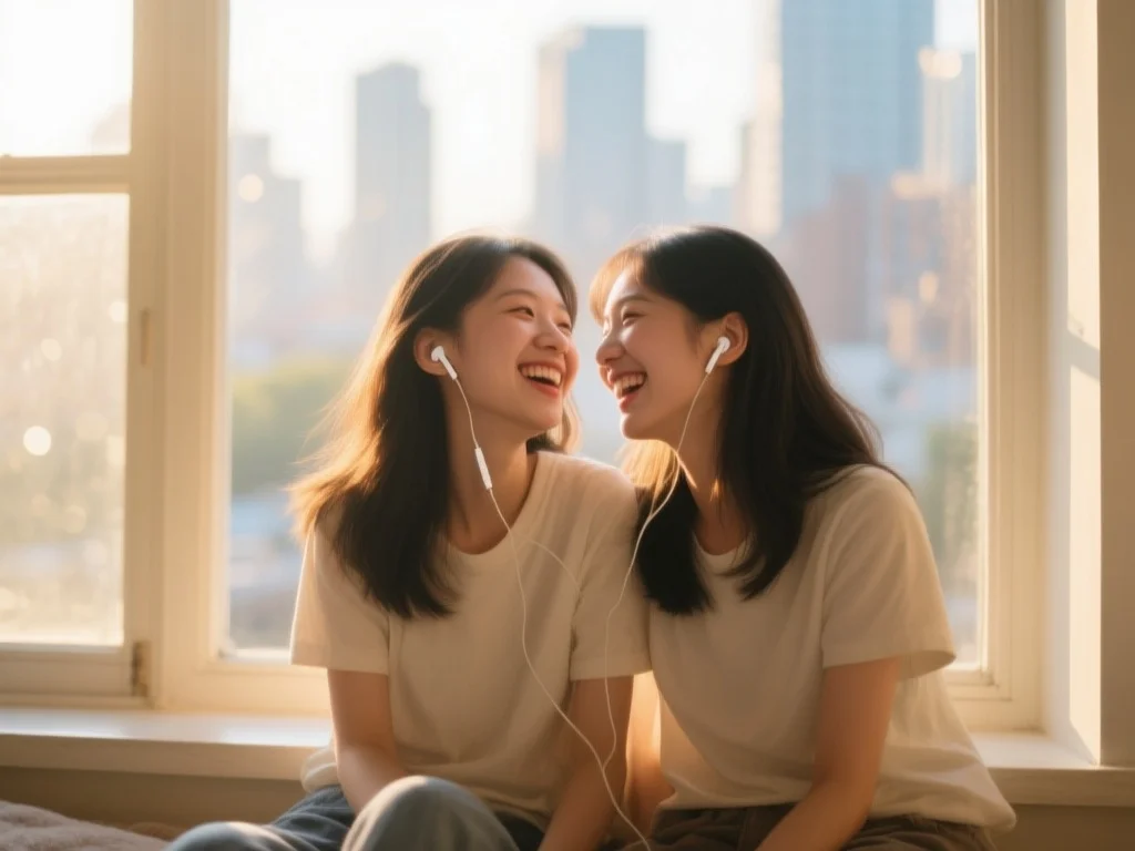 Gemeinsamer Musikmoment zweier Freundinnen