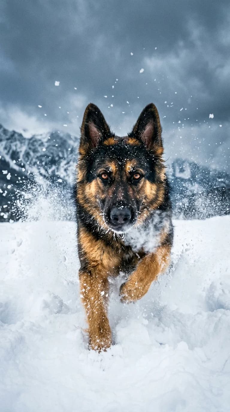 Schäferhund im Tiefschnee