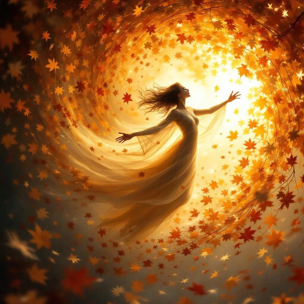 Herbstgeist aus wirbelnden Blättern