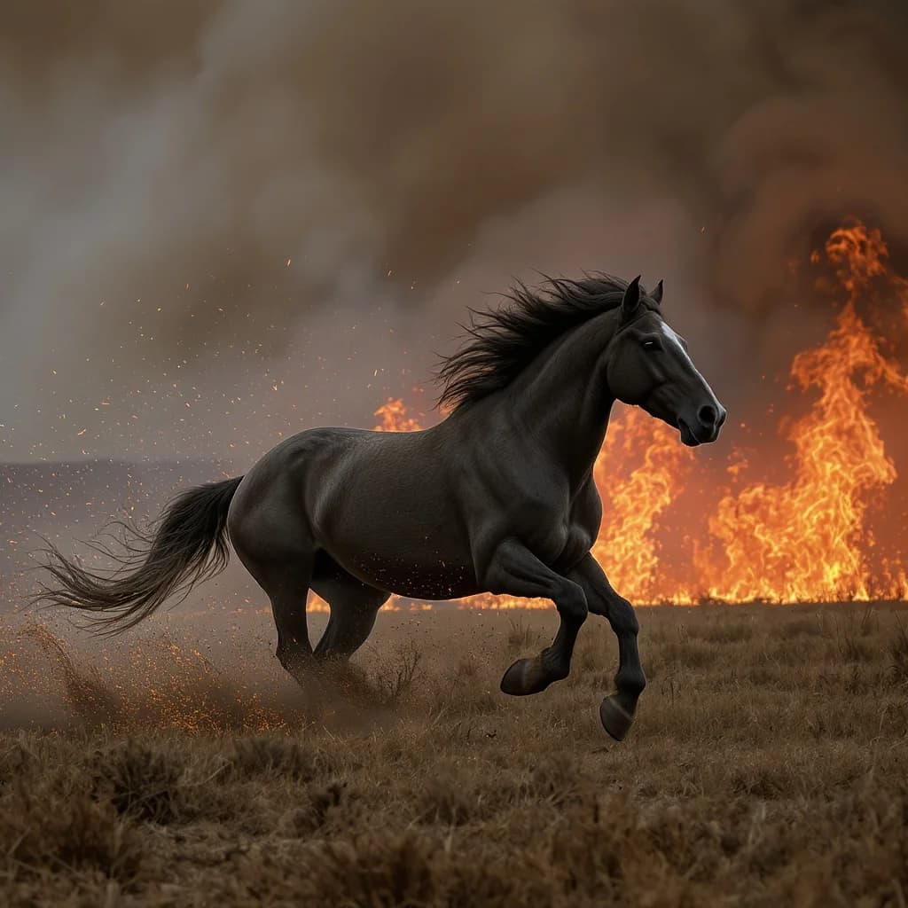 Galoppierendes Pferd im Feuermeer
