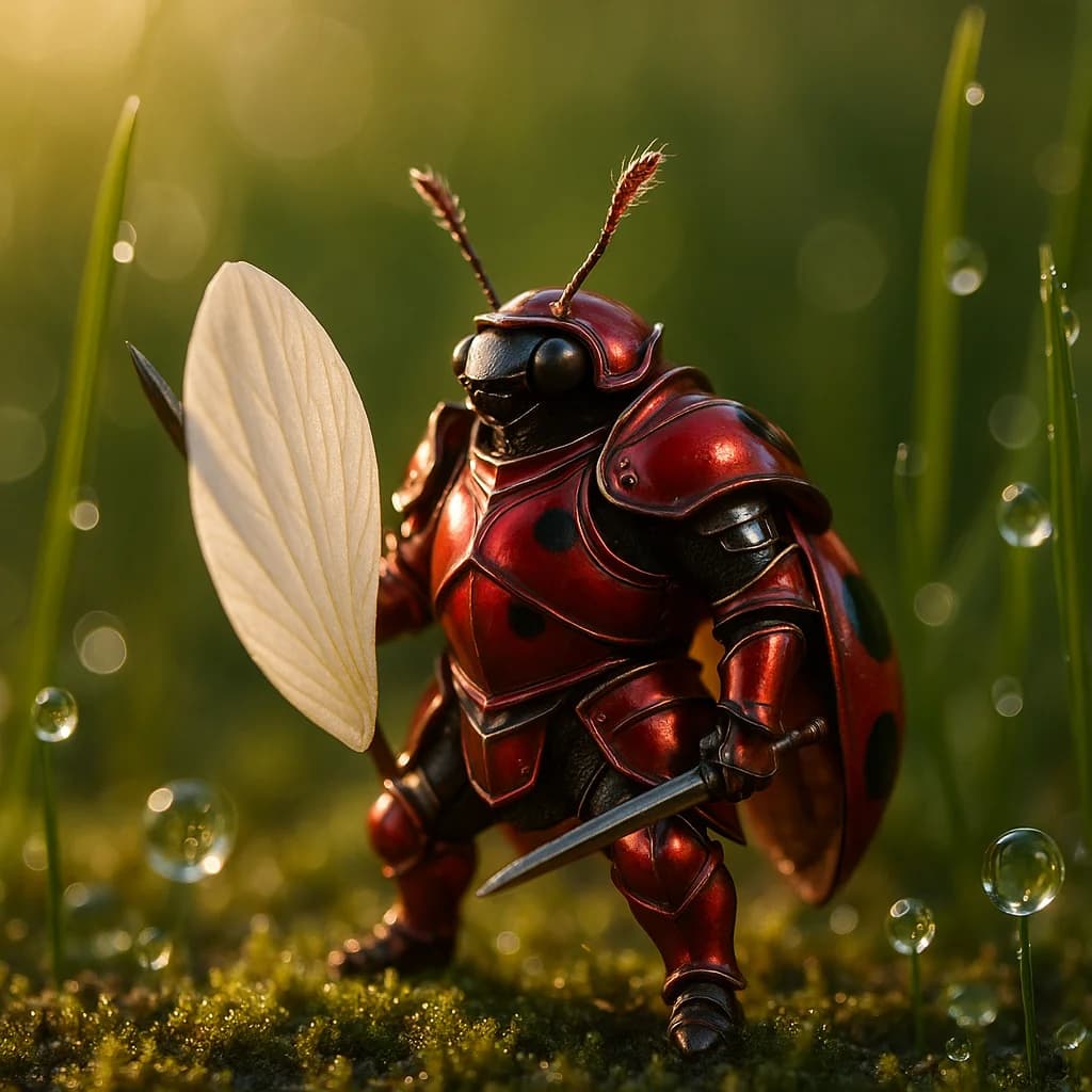 Marienkäfer-Ritter mit Gänseblümchen-Schild