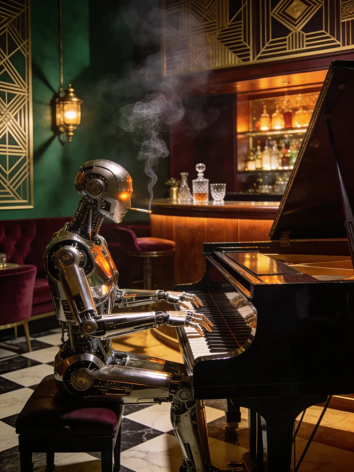 Roboter-Pianist in Art-Déco-Bar