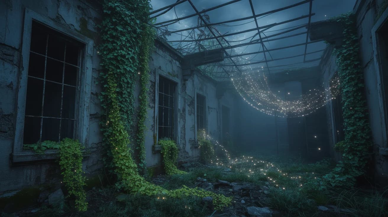 Glühwürmchen-Stadt im Mondschein