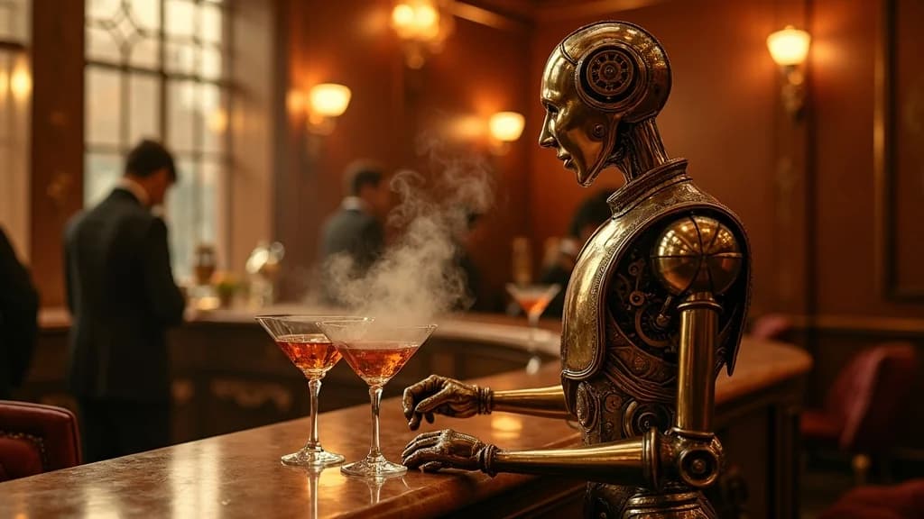 Mechanischer Messing-Butler im Art-Déco-Club