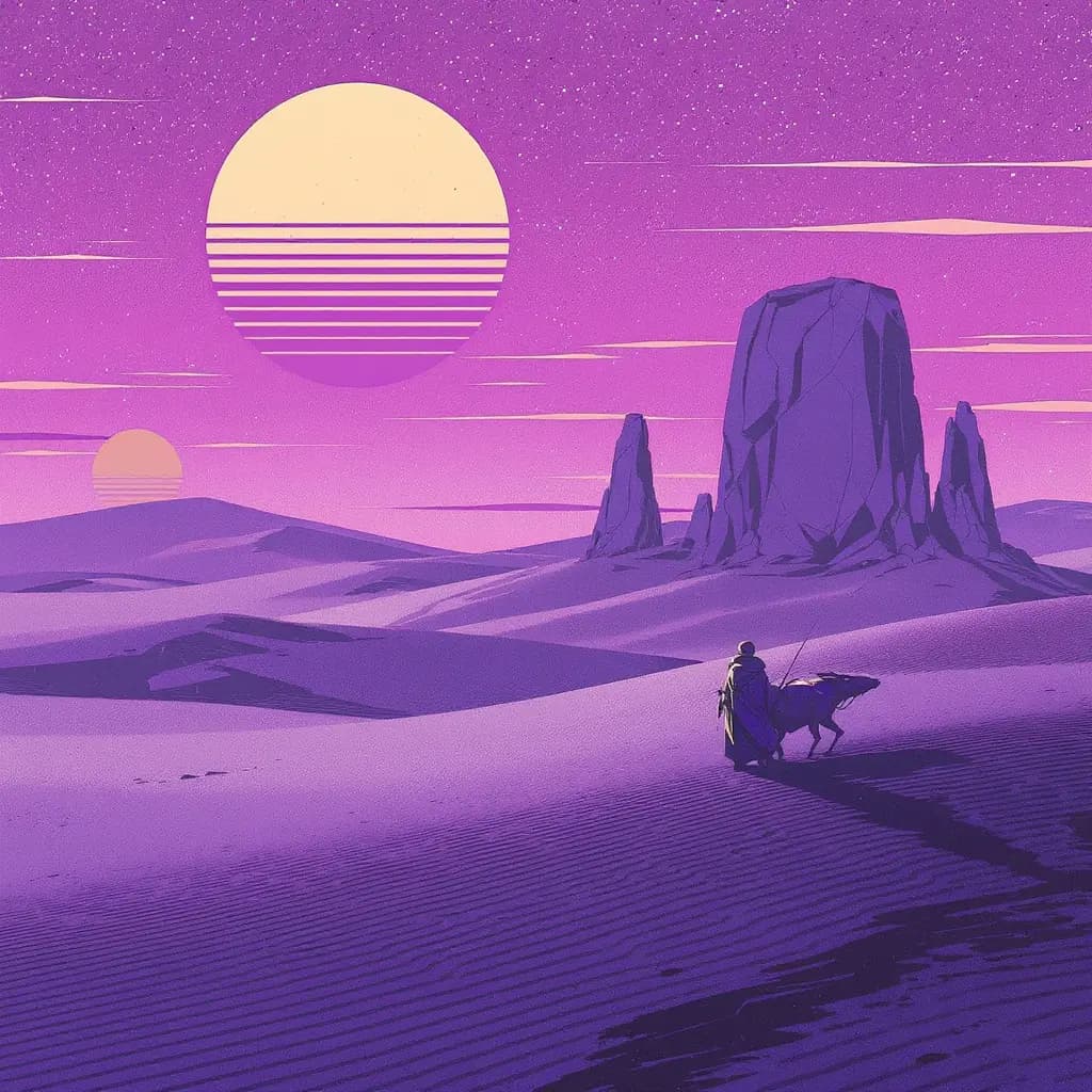 Intergalaktischer Nomade in violetter Wüste
