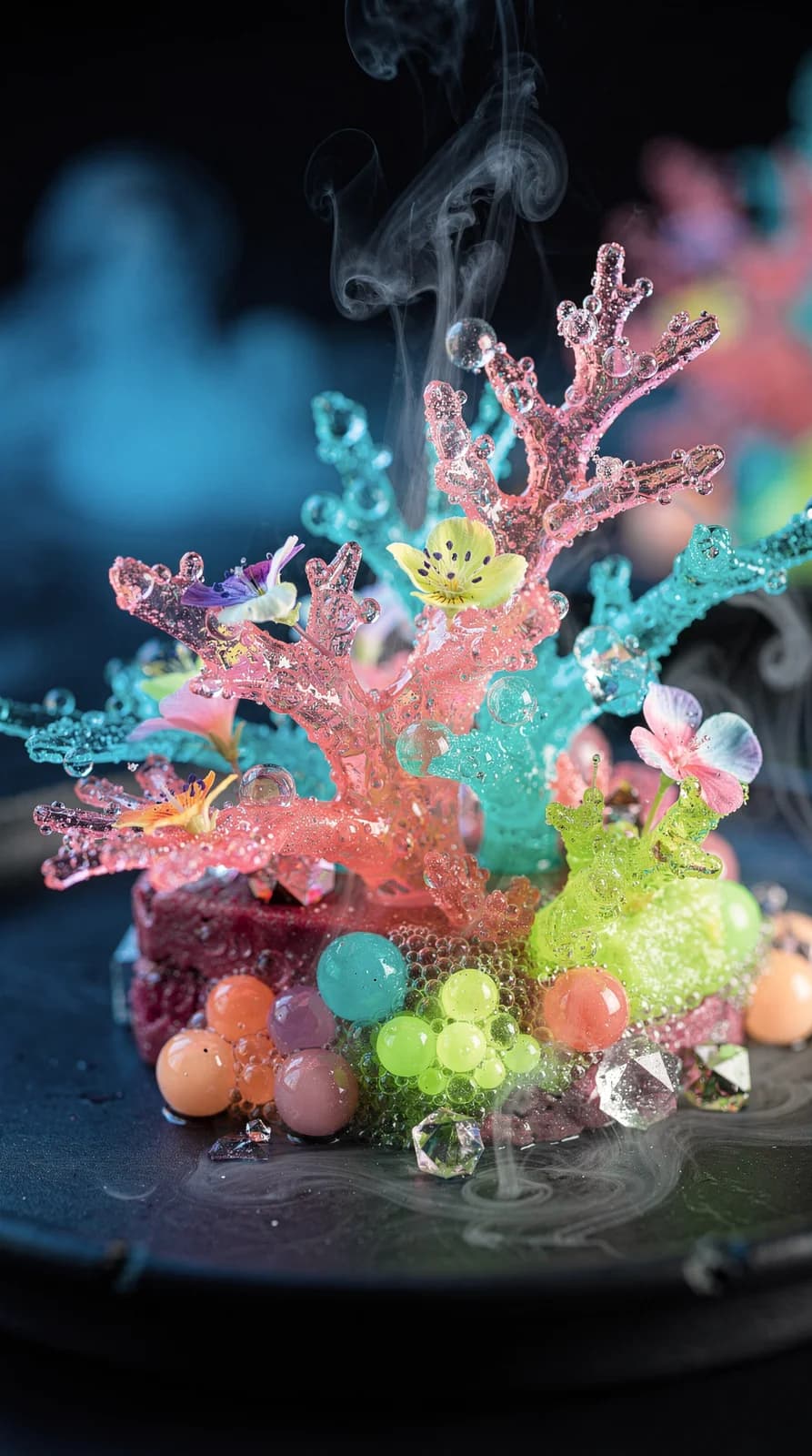 Pulsierendes Korallen-Dessert in Neonfarben