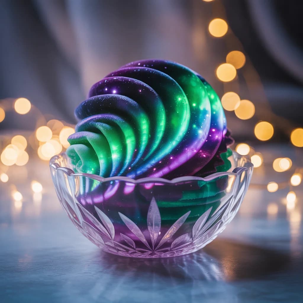 Nordlicht-Eiscreme in Kristallschale