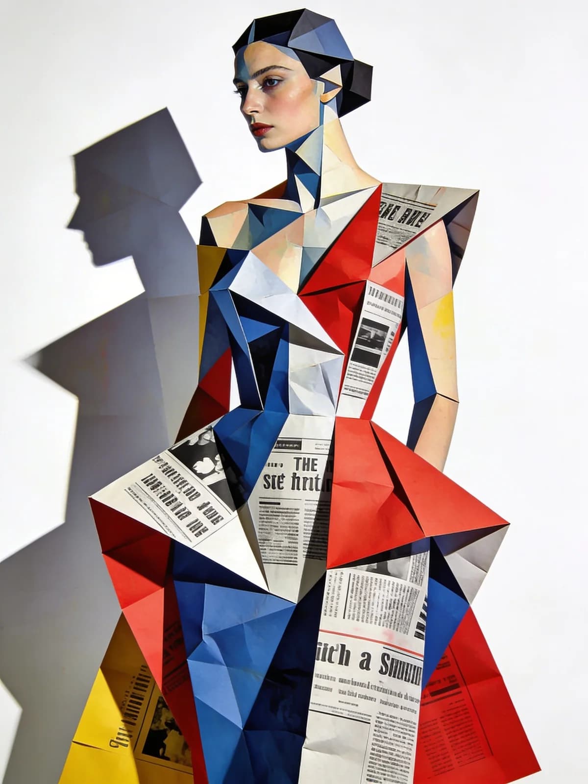 Kubistische Zeitungspapier-Kleider Dame