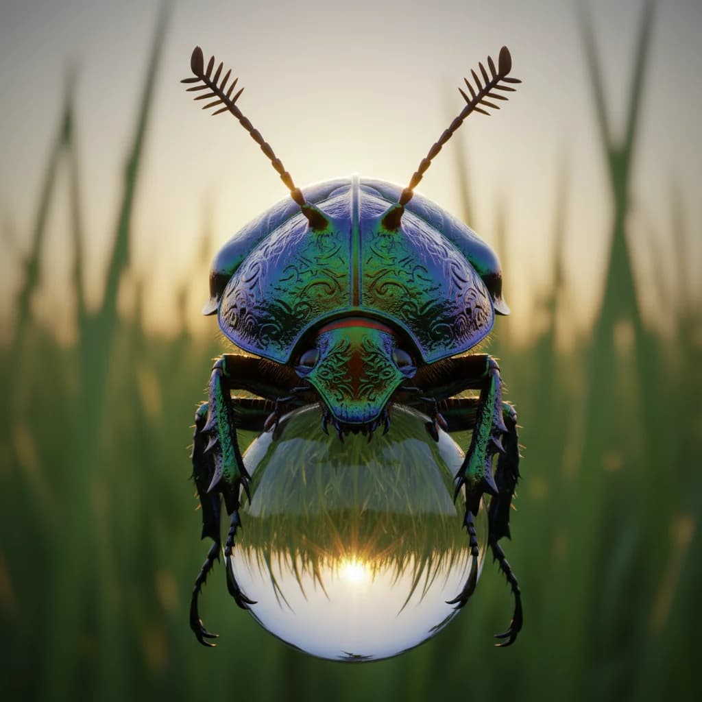 Chitinritter auf Tautropfen