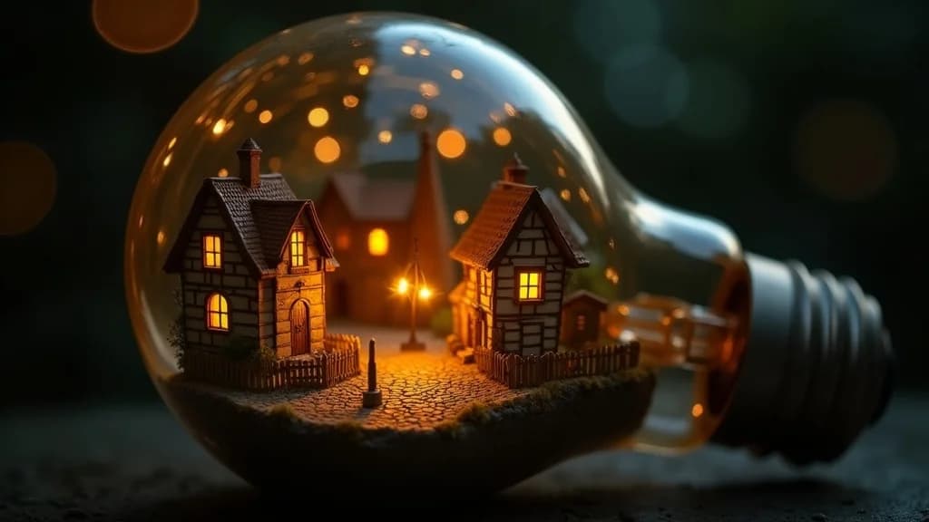 Leuchtende Dorfwelt in Glühbirne