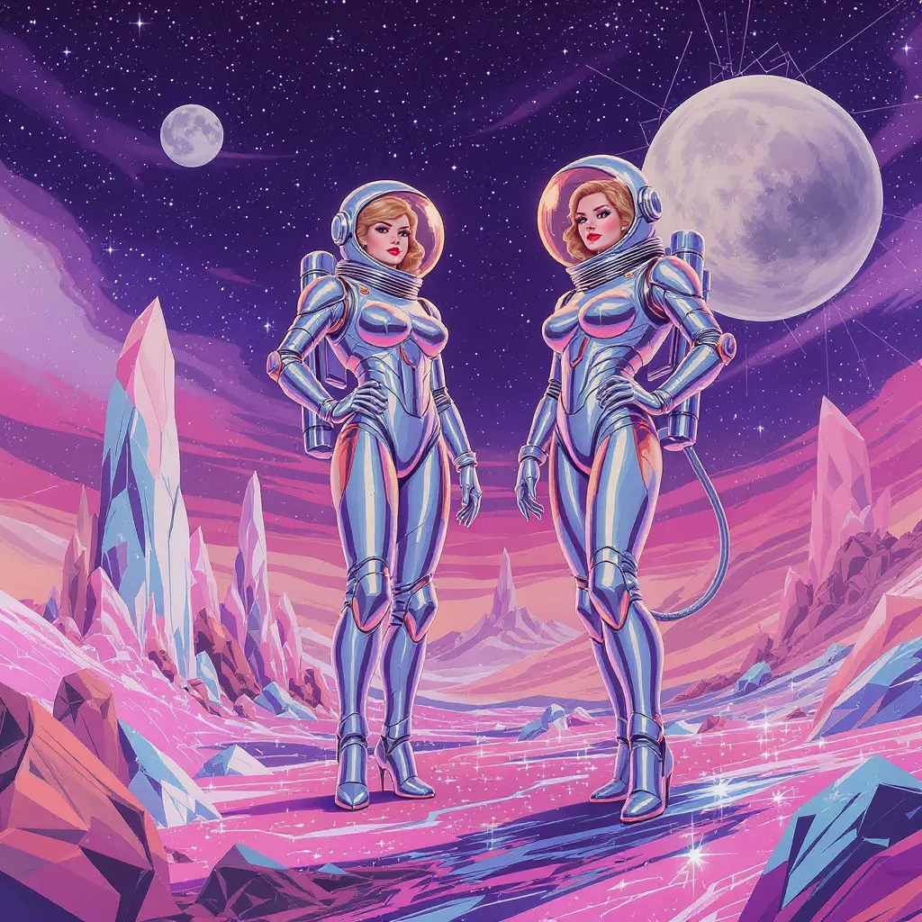 Retro-Astronautinnen auf fremdem Planeten