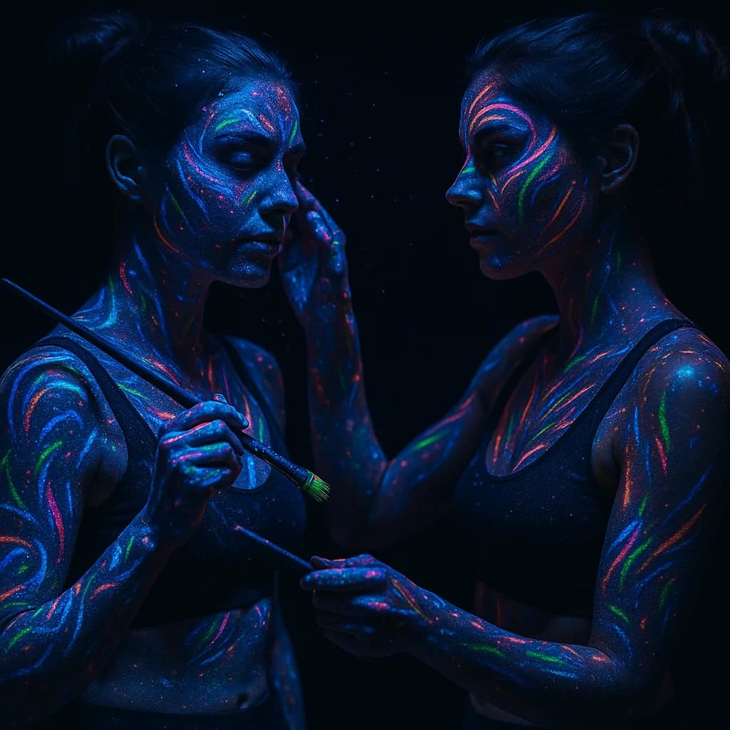 Fluoreszierende Körperkunst im Schwarzlicht