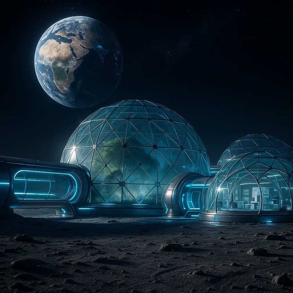Futuristische Mondbasis mit Glasdomen