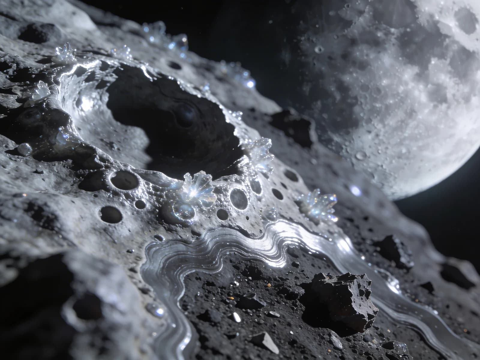 Abstrakte Mondkrater im Makro-Detail