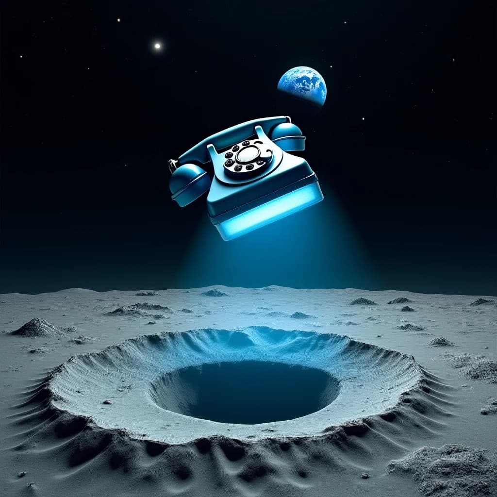 Surreales Telefon auf Mondkrater