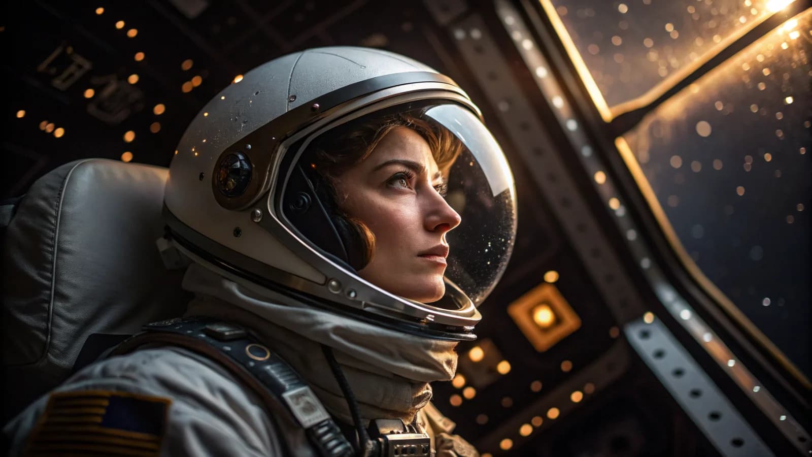 Astronautin im Orion-Cockpit