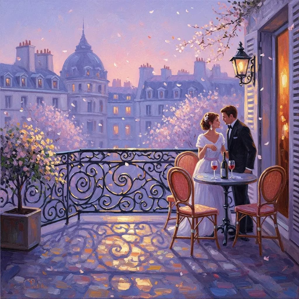 Romantischer Pariser Balkon bei Dämmerung