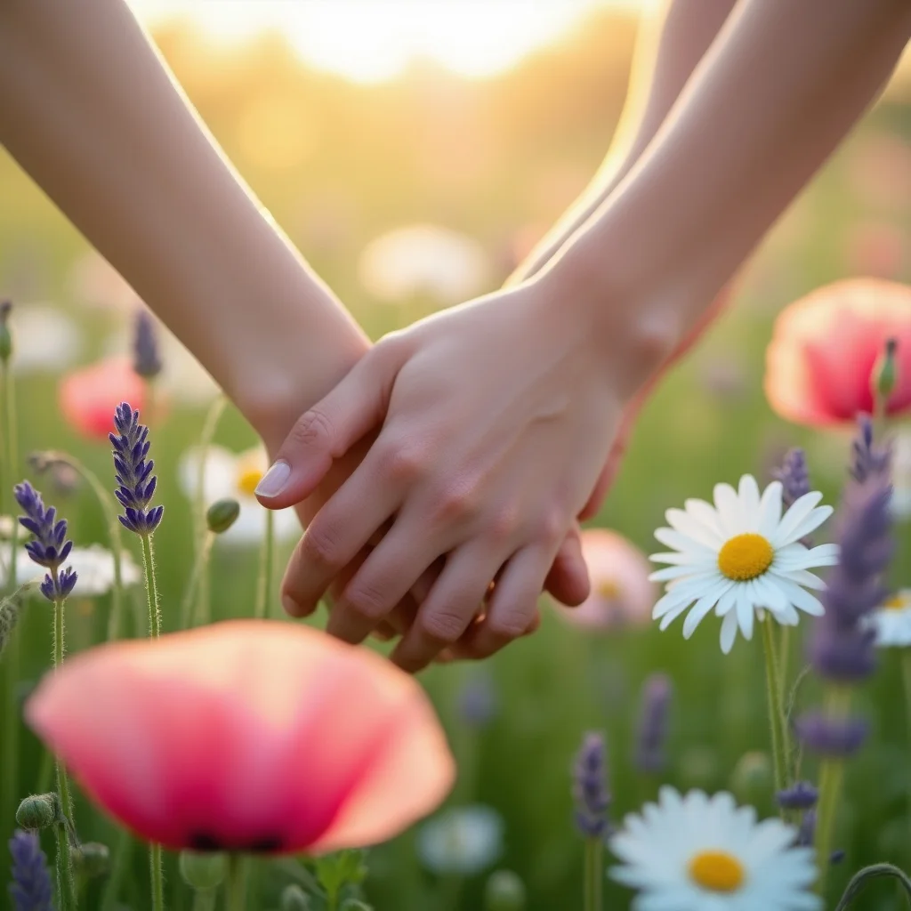 Zärtliche Hände in Blütenmeer