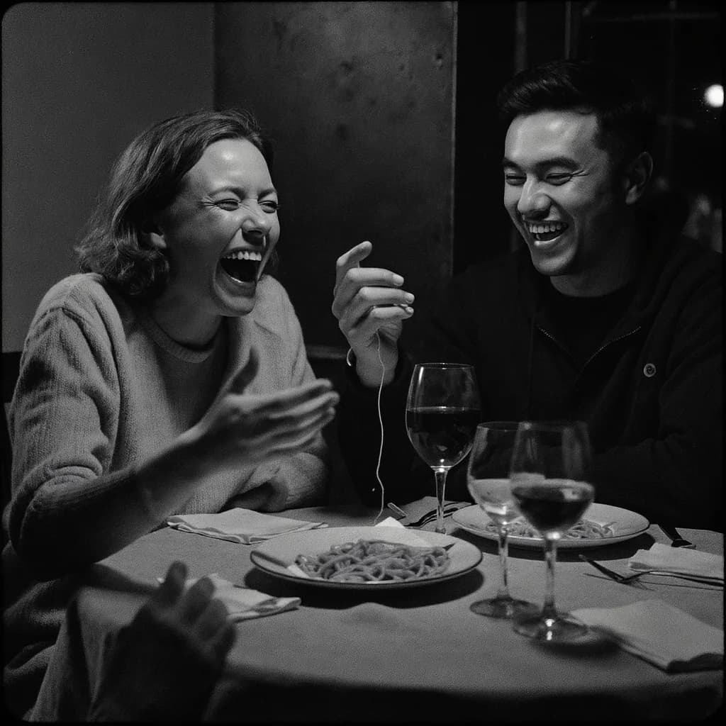 Pasta-Lachen in Schwarz-Weiß
