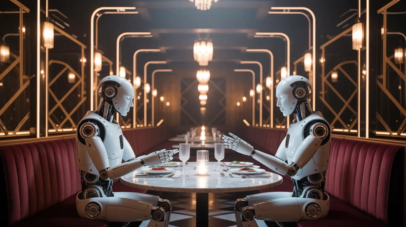 Roboter-Paar im Art-Déco-Restaurant