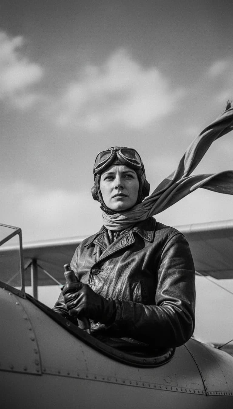 Vintage Doppeldecker Pilotin