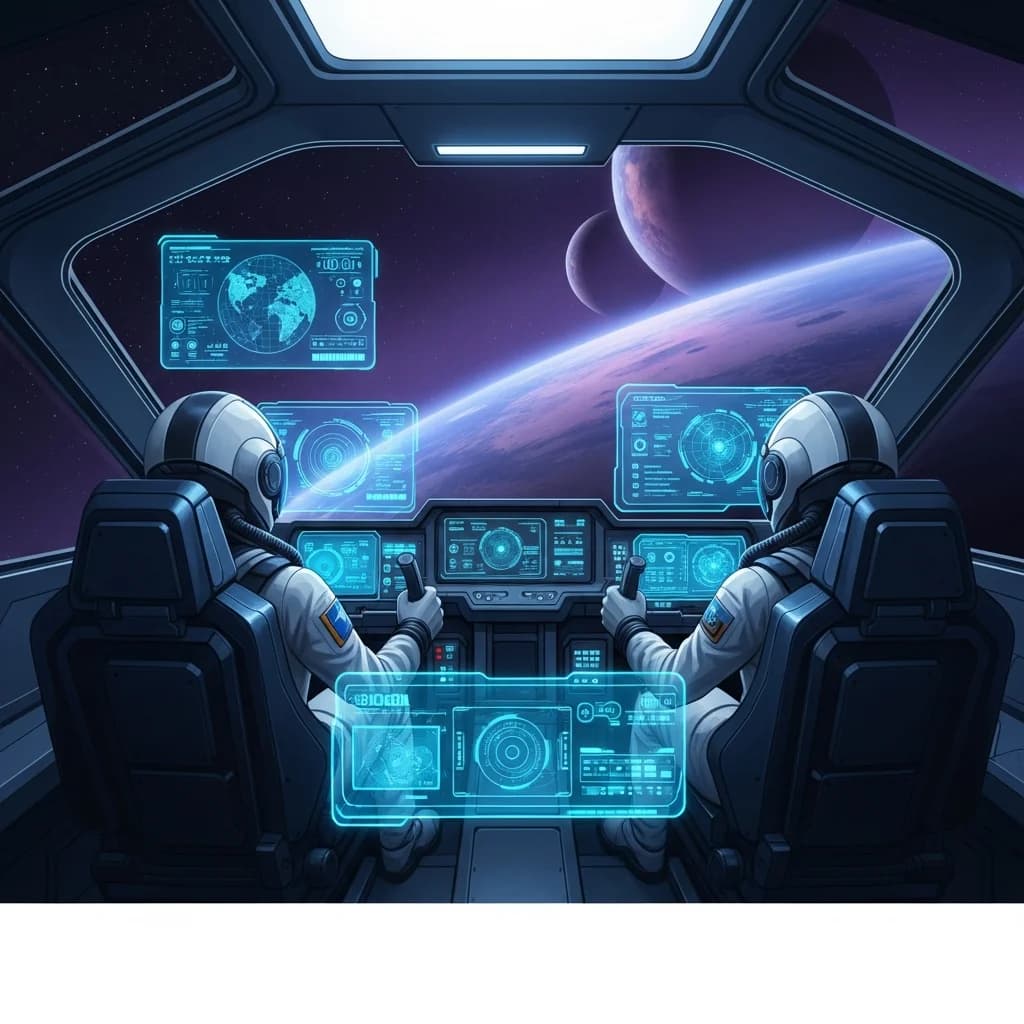 Futuristische Pilotinnen im Weltraum-Cockpit