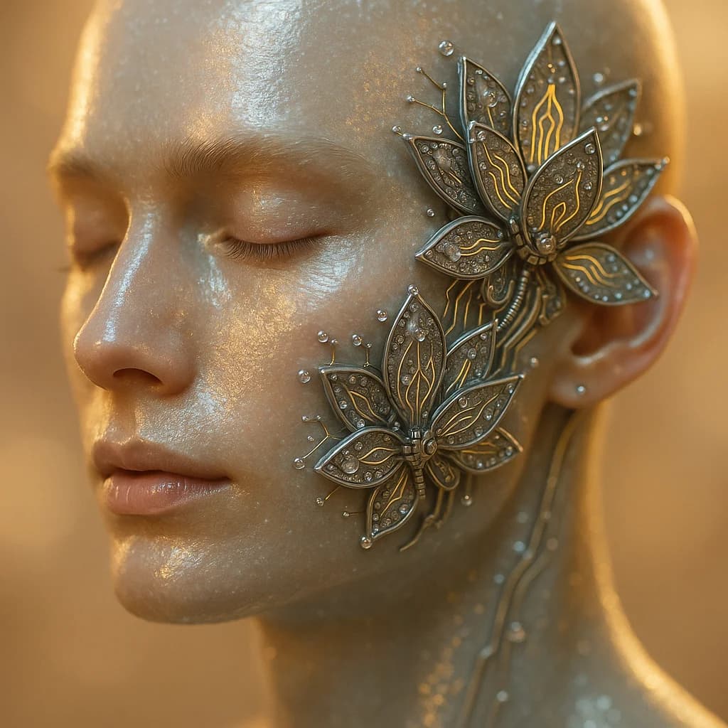 Futuristisches Lotus-Cyborg Porträt