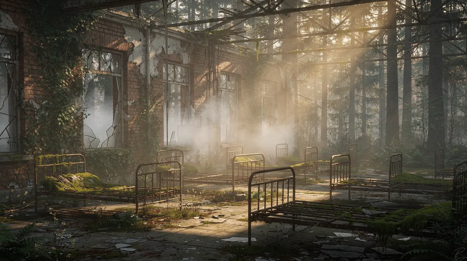 Verlassenes Sanatorium im Morgennebel