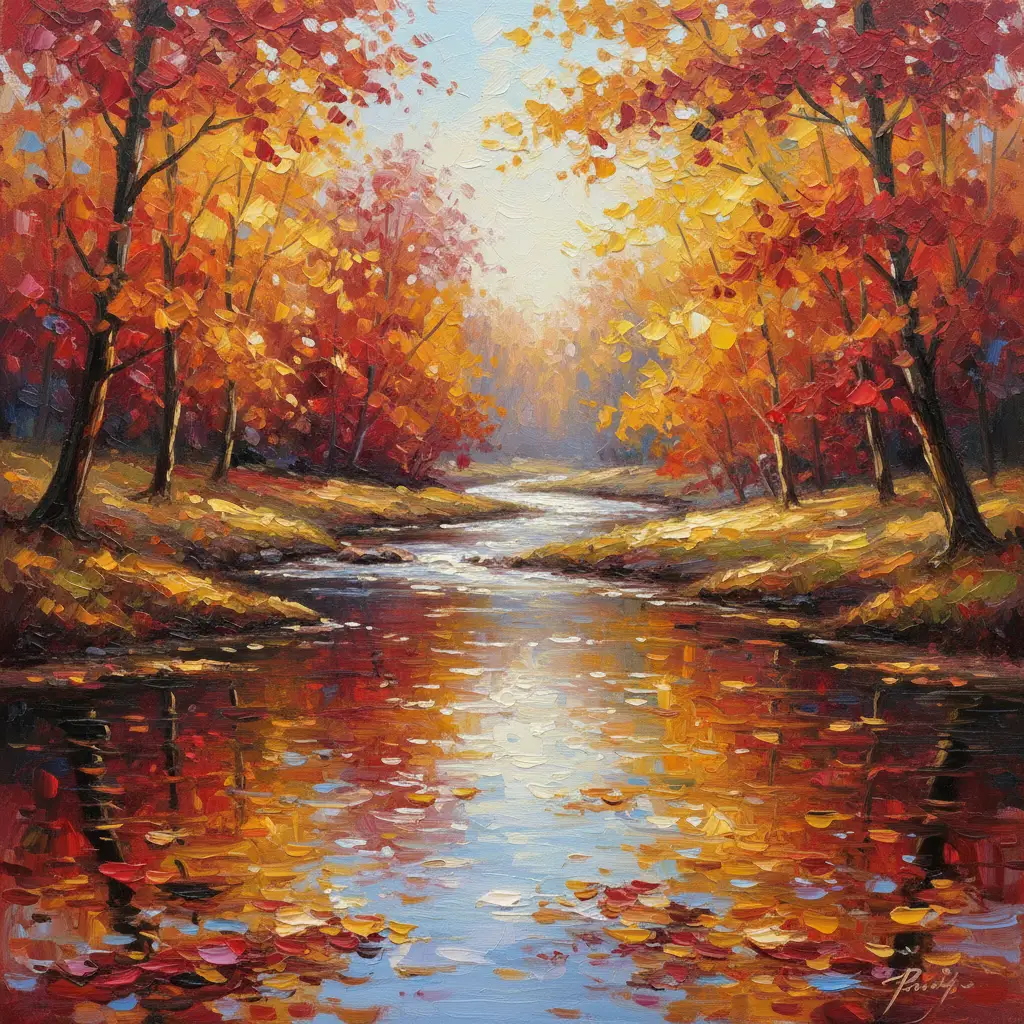 Herbstlicher Wasserlauf im impressionistischen Stil