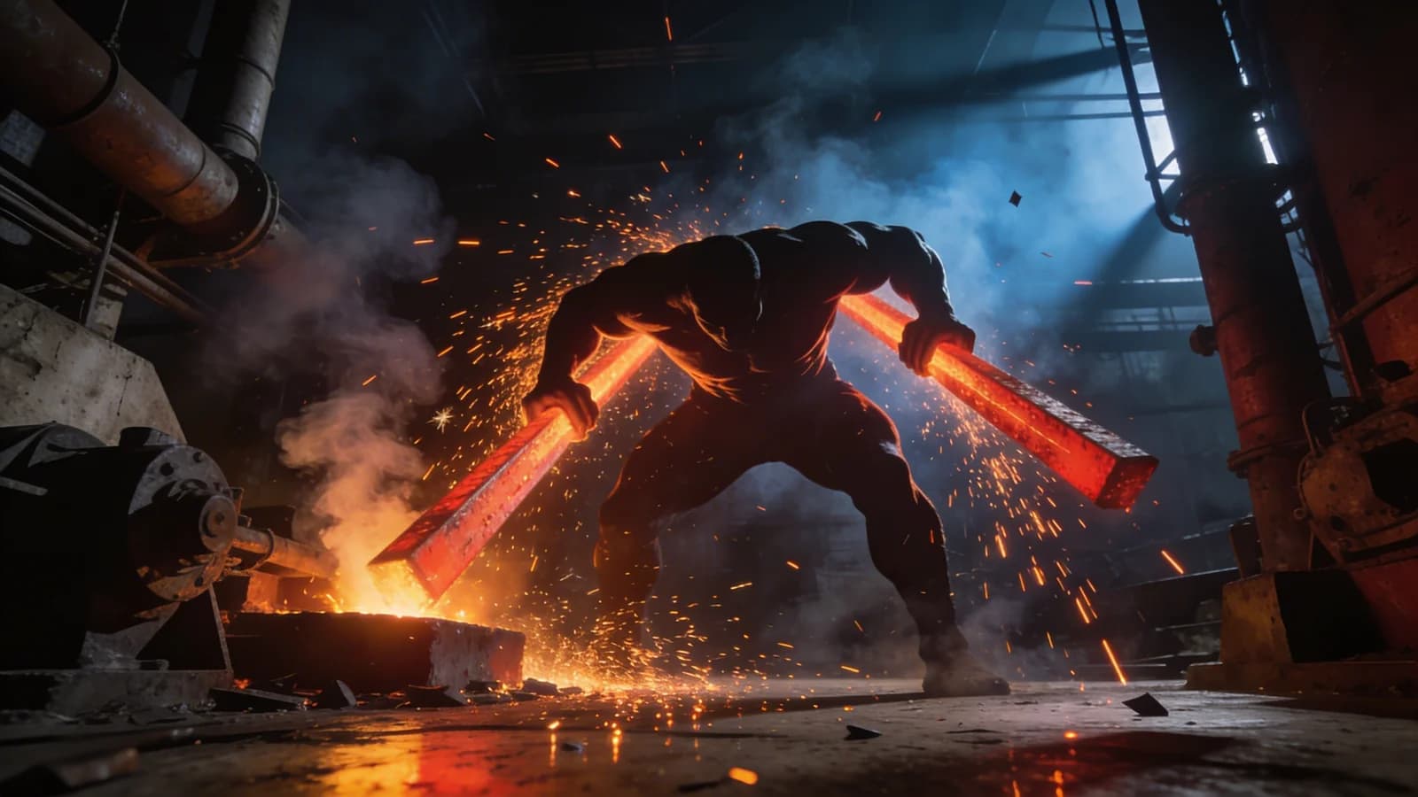 Episches Metallbiegen mit Funkenregen