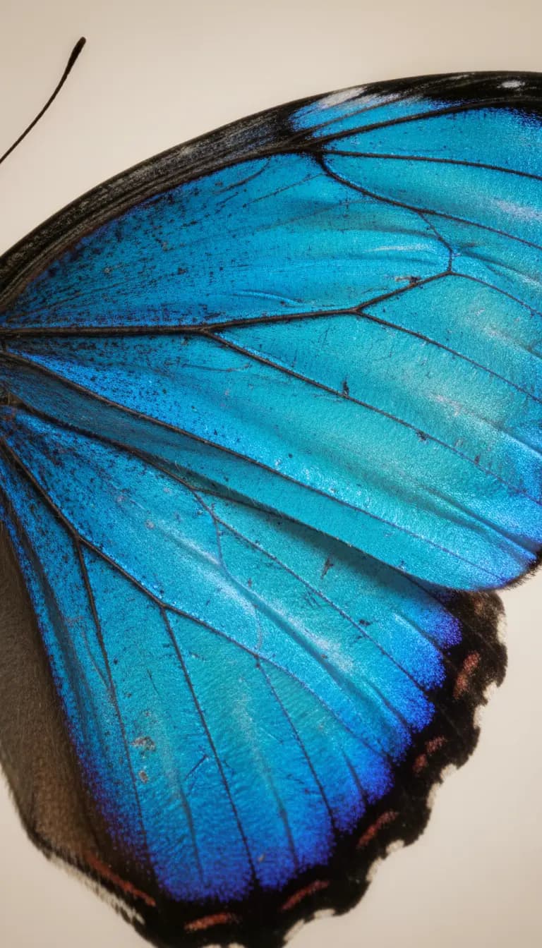 Blauer Morphofalter im extremen Makro