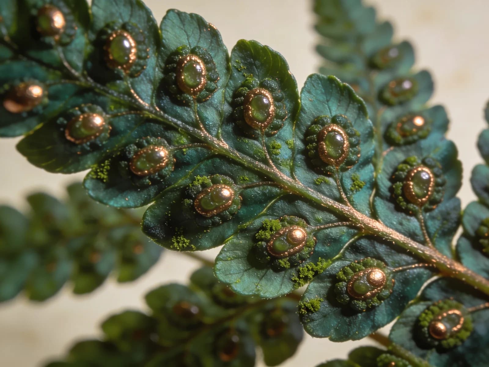 Farn-Sporenkapseln in botanischer Detailaufnahme