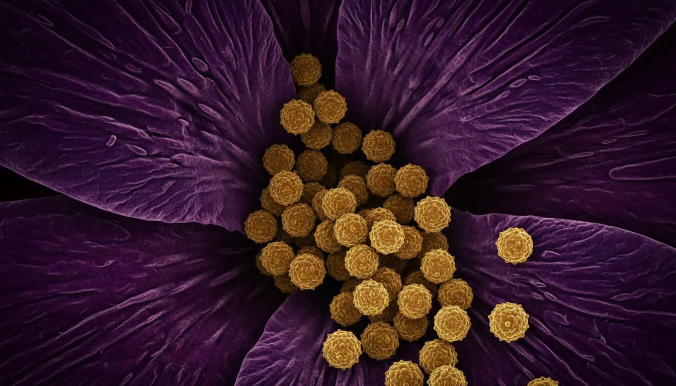 Lilien-Staubbeutel Querschnitt in Falschfarben