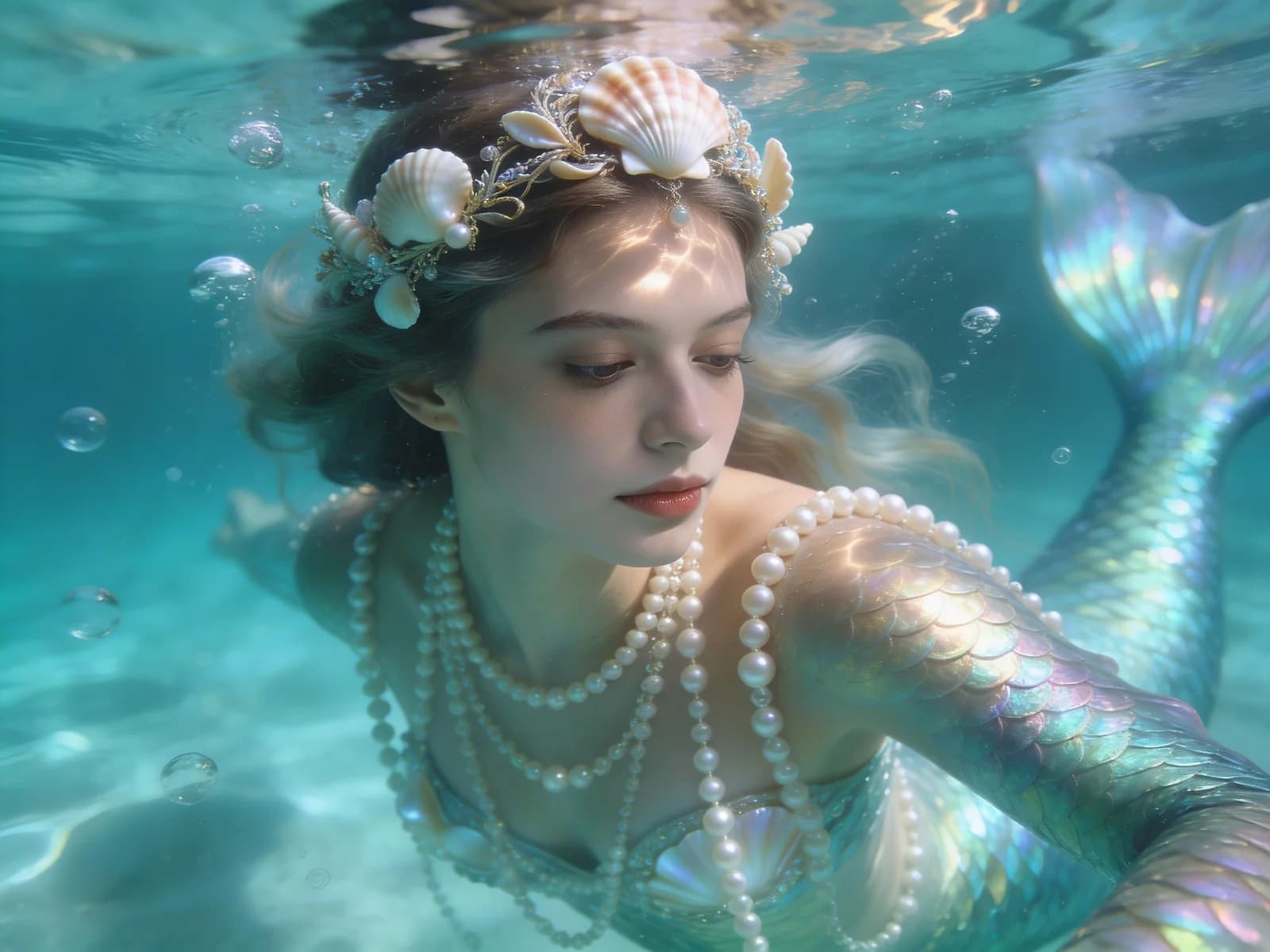 Elegante Meerjungfrau mit Perlenschmuck