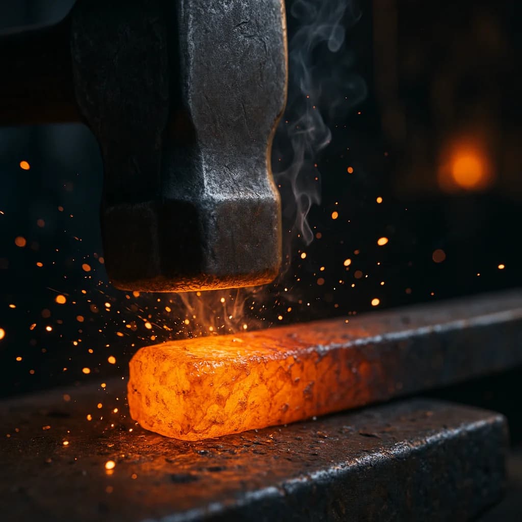 Hammerschlag auf glühendes Eisen