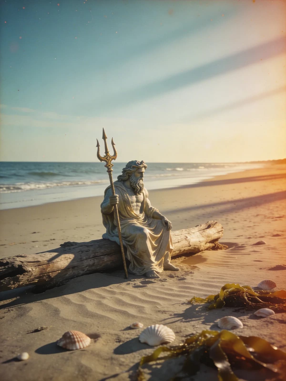 Einsamer Poseidon am verlassenen Strand