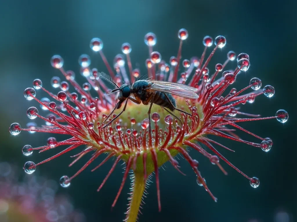 Sonnentau mit gefangener Trauermücke