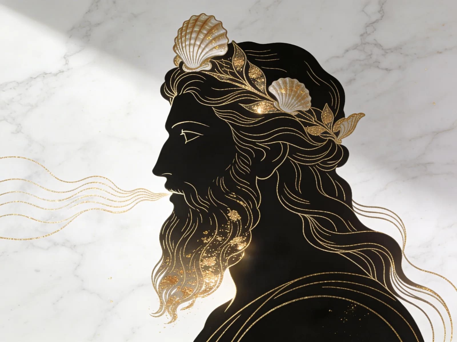 Meeresgott im minimalistischen Linienstil