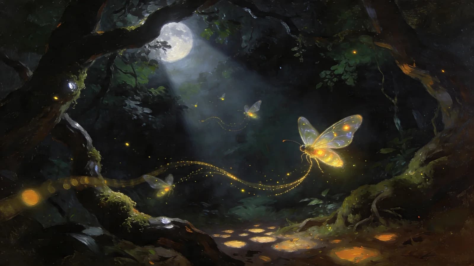 Magische Glühwürmchen bei Mondschein
