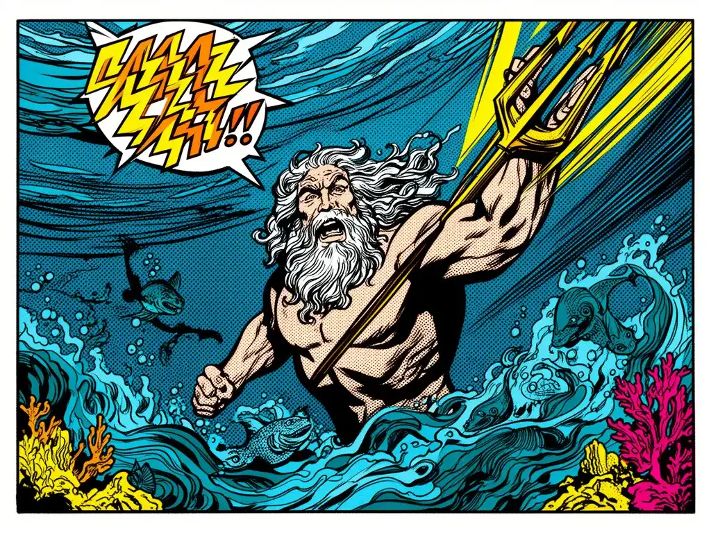 Poseidons Zorn im Pop-Art Stil