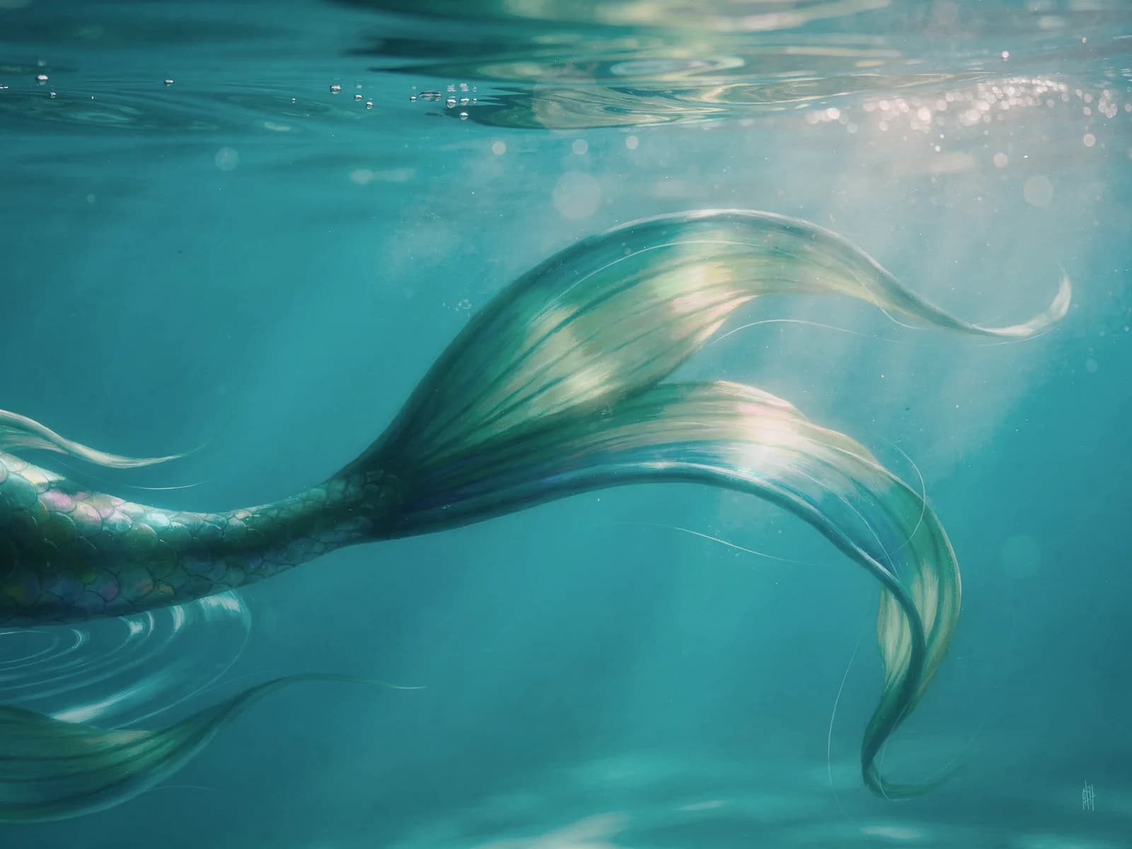 Abstrakte Meerjungfrauflosse im Wasser